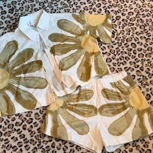 Cleobella White and Olive Floral Women Shorts